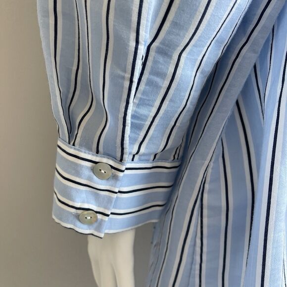 Zara Long Sleeves Oversized Shirt Midi Dress Tie Belt XS Lagenlook Blue Striped - Picture 10 of 15